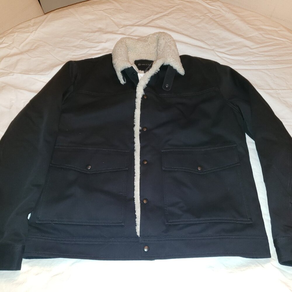 BRAND NEW AG ADRIANO GOLDSCHMIED DENIM JACKET LINED WITH REAL SHEARLING